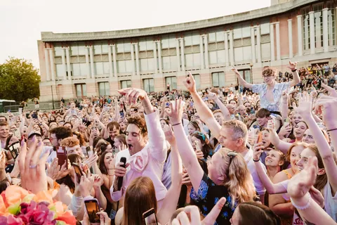 Mika delights his fans by jumping in the crowd at Bristol Sounds (Photo