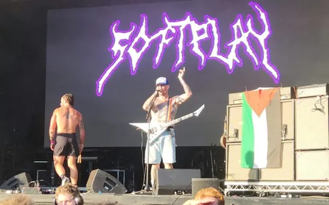 The energy is already high when punk duo Soft Play take the stage